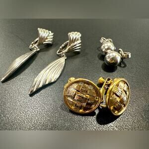 TRIFARI & NAPIER clip on earrings LOT of 3, gold and silver, Vintage 1920s-1980s